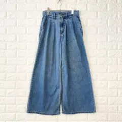 アズールバイマウジー【S】青 ツータック ワイドパンツ 綿100％ デニム 薄手