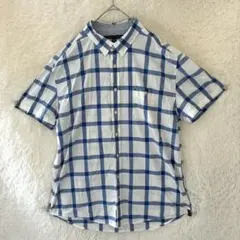 【TOMMY HILFIGER】トミーヒルフィガー チェック半袖シャツXXL白青