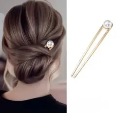 パール U字かんざし ゴールド シンプル ヘアスティック 和装 洋装 結婚式