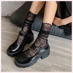 ❤︎ガーリー❤︎ ロリータ 靴下 ソックス レース 刺繍 黒 ブラック 韓国