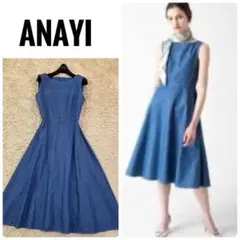 新品タグなし♡ANAYI デニムライクツイルフリルワンピース♡34サイズ