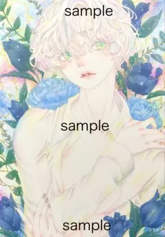 手描き　イラスト　男の子　白シャツ　花　オリジナル　コピック　アナログ