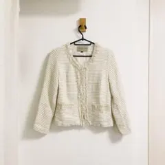 ノーカラーツイードジャケット オフホワイト　結婚式 成人式　卒業式　入学式