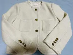 アイボリー ツイード ノーカラージャケット