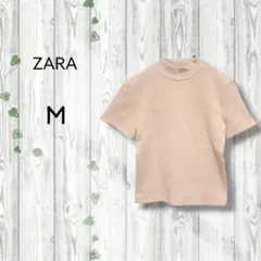 ザラ　ZARA　ハイネック半袖春夏ニット　ストレッチ　ベージュ　無地のサムネイル