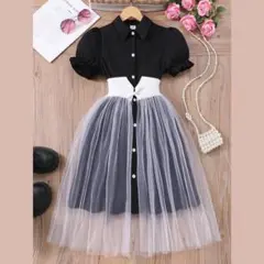 キッズ女の子ドレス130ワンピース結婚式フォーマル発表会ピアノかわいい黒ブラック