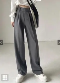 センタープレスワイドタックロングパンツ グレー