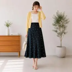 美品✨furfur ハート柄 フレアスカート ロング 黒 総柄 F