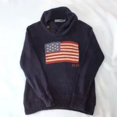ポロバイラルフローレン 星条旗ニット ショールカラー ネイビー 表記S