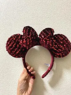 ミッキー耳カチューシャ 赤色 スパンコール