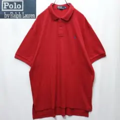 【ポロラルフローレン】刺繍  半袖 ポロシャツ メンズ 赤 XL 輸入 古着