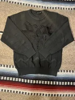 LAMBAMOR ダークグリーン クルーネックニットセーター