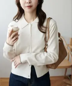 定価6600円 新品タグ付 モチモチ衿付きカーディガン アイボリー ディスコート