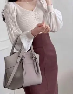 グレイル GRL 2way 配色ノットハンドルレザートートバッグ グレージュ F