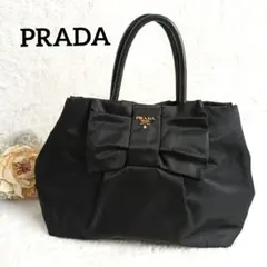 【PRADA】ゴールドロゴリボン ナイロン トートバック 美品