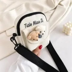 くま付き ショルダーバッグ ミニバッグ 韓国 キャンバス ポシェット キッズ