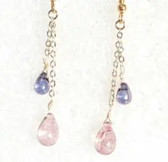 チェコドロップとチェーンのゆらゆらピアス　ボルドー×バイオレット