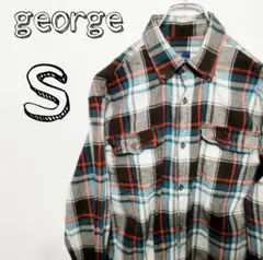USA古着 george ネルシャツ s チェック ブルー ブラウン　ホワイト