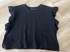 ZARA フリル付き黒ノースリーブトップス