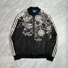 【希少】アディダス トラックジャケット 黒 花柄 トレフォイル刺繍 XOTサイズ