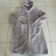 フード付きライトグレー＆ライトグリーン リバーシブルボアハーフコート 7AR