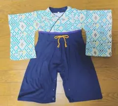 袴風 ロンパース 和装 ベビー服 紺色 男の子 90cm