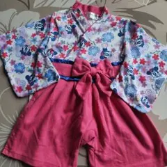 ミ二ーマウス 花柄 着物スタイル セレモニースーツ 80