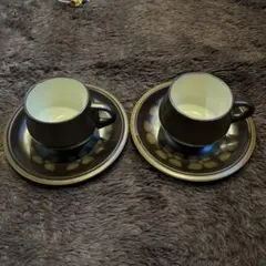 ❷Noritake FOLK STONE カップ&ソーサー×②客セット／ノリタケ