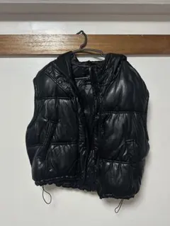 ZARA ブラック ダウンベスト レザージャケット