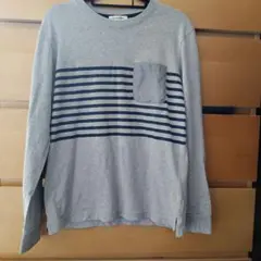 GLOBAL WORK グレー ストライプ 長袖シャツ