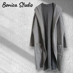 ボニカスタジオ オープンフロント ロングカーディガン ポケット 薄手 M フード
