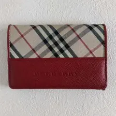 美品 BURBERRY 名刺入れ カードケース チェック柄 レッド バーバリー