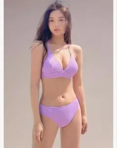 Lulumerry モノグラムバイカラーホルタービキニ 水着 ラベンダー