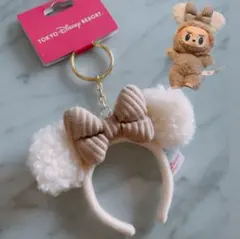 大人気★ディズニーランド ミニーちゃん もこもこカチューシャキーチェーン★新品