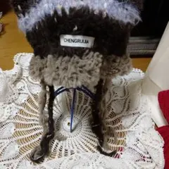 猫耳ハット♡CHENGRUIJA 耳あて付きニット帽 ブラウン・ブルー