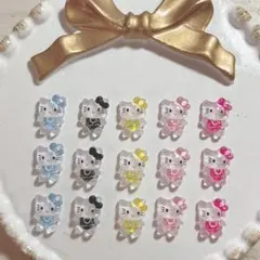 キティちゃん 水色 黒 黄色 ピンク ネイルパーツ 15個セット