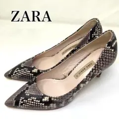 【美品】ZARA BASIC パイソン柄 ポインテッドトゥ パンプス 38