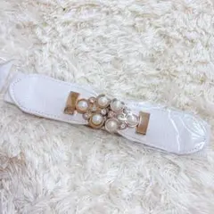 【新品未使用】　パールストーンウエストベルト　太ベルト　ドレス　ワンピースに♡