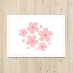 【A4フレーム付】北欧アート ｜ ピンク色のさくら　#FL20