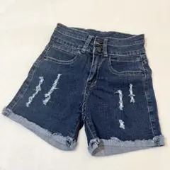 【美品】ハイウエスト デニムショートパンツ ダメージ加工 ストレッチ S