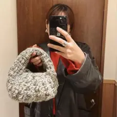 かごみたいなワンハンドルニットバッグ 手編み ミニバッグ