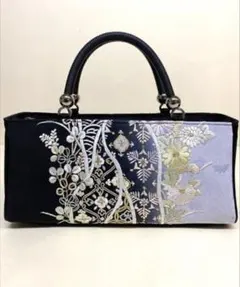和装用バッグ 黒紫 刺繍入り