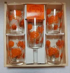 昭和レトロ かわいいオレンジ花柄ガラスグラス6個セット