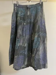 ヴィンテージ　フレアスカート グレー 青 パターン