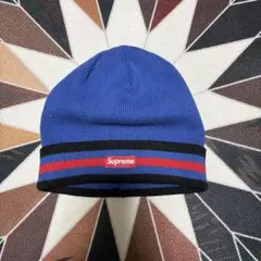 Supreme ストライプ ニット帽 青 ビーニー シュプ