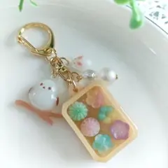 #059　シマエナガ付き和菓子ボックスキーホルダー