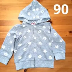 こども服　上着　90　パーカー　グレー　花柄　秋冬服　キッズ服　ベビー服