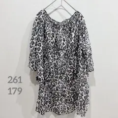 透け感シフォンブラウス【F】袖リボン チュニック 大人可愛い レオパード柄