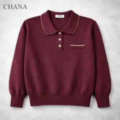 チャナ【M】セットアップ ニットウェア ワイドパンツ ガウチョ ポロカラー