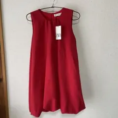 ZARA ワンピース　ノースリーブバルーンワンピ　ドレス　レッド150 160